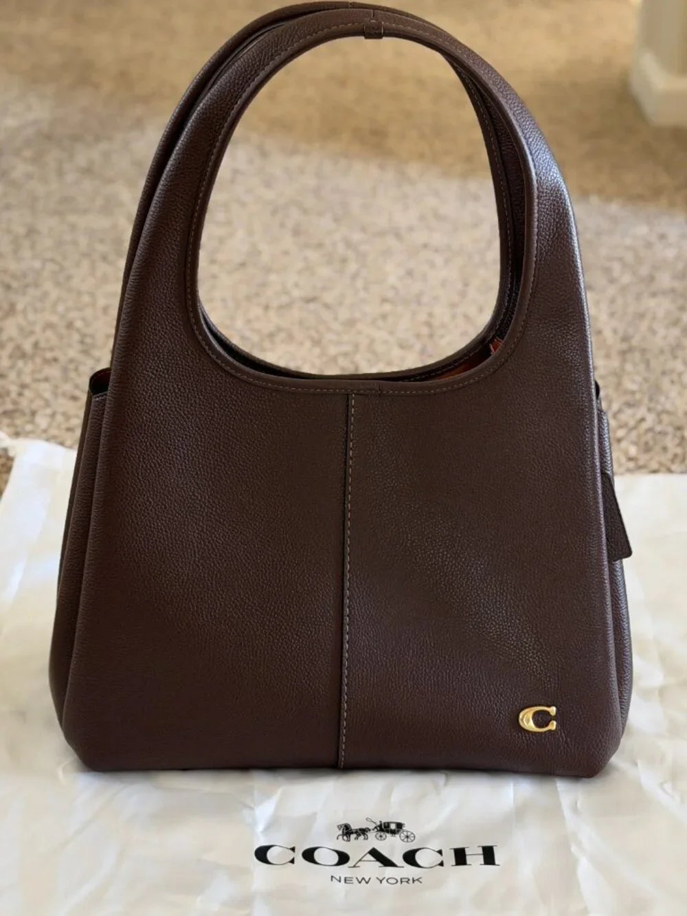 Coach Lana Shoulder Bag in polished pebble leather/Brass/Maple